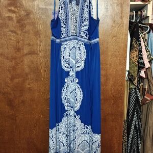 INC International Concepts Blue and White Patterned Maxi Dress